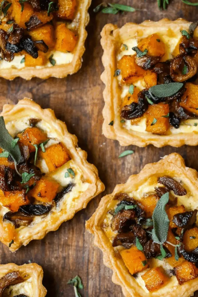 Mini Butternut Squash Tarts with caramelized onions and ricotta