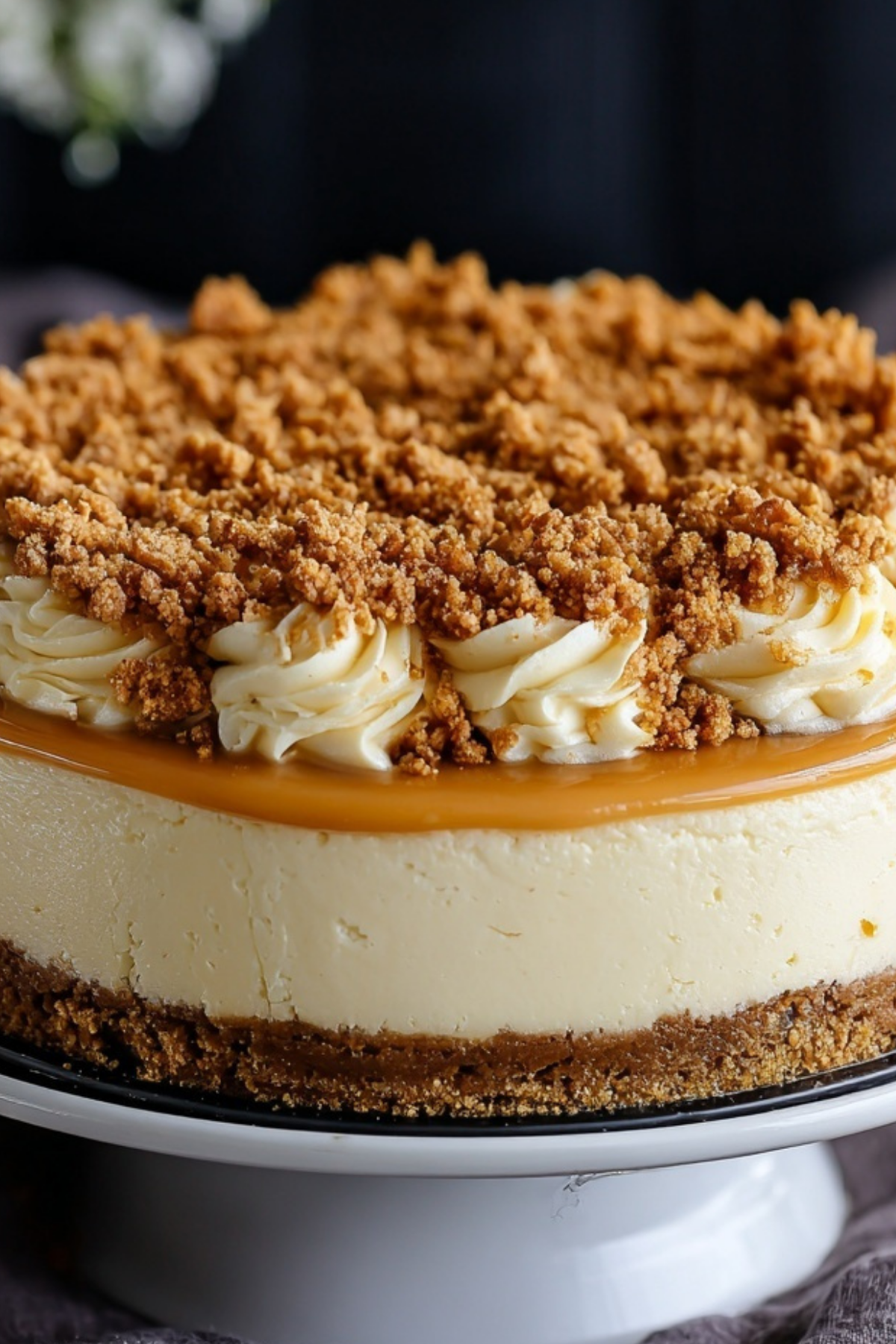 Butterscotch Cheesecake with a Buttery Crumble, a creamy dessert with a golden topping