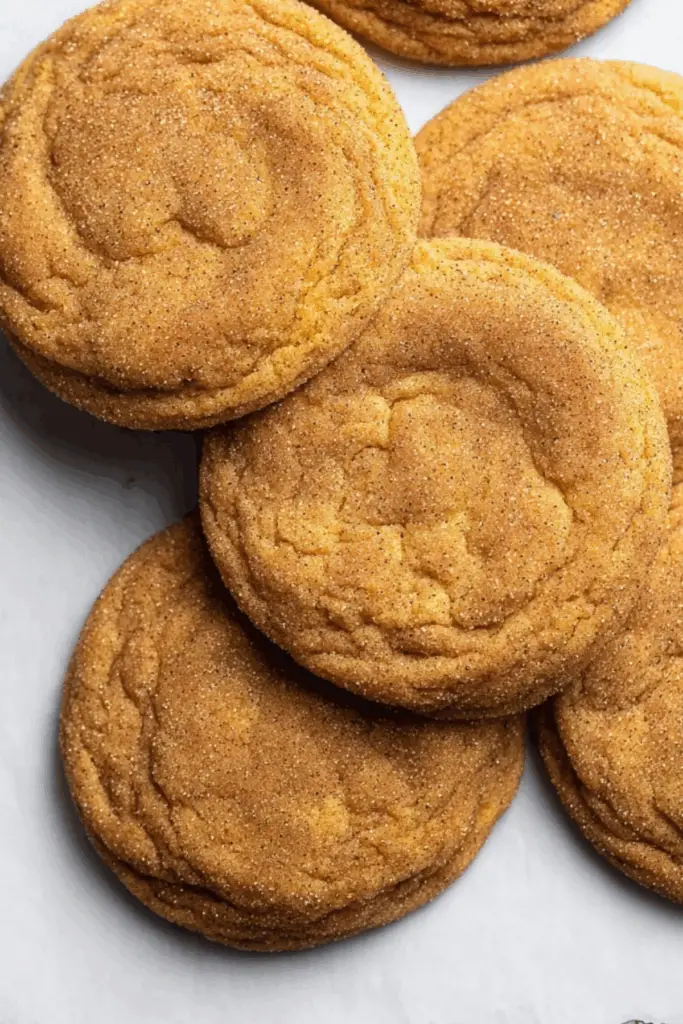 Chewy Pumpkin Snickerdoodles cookie rolled in cinnamon sugar