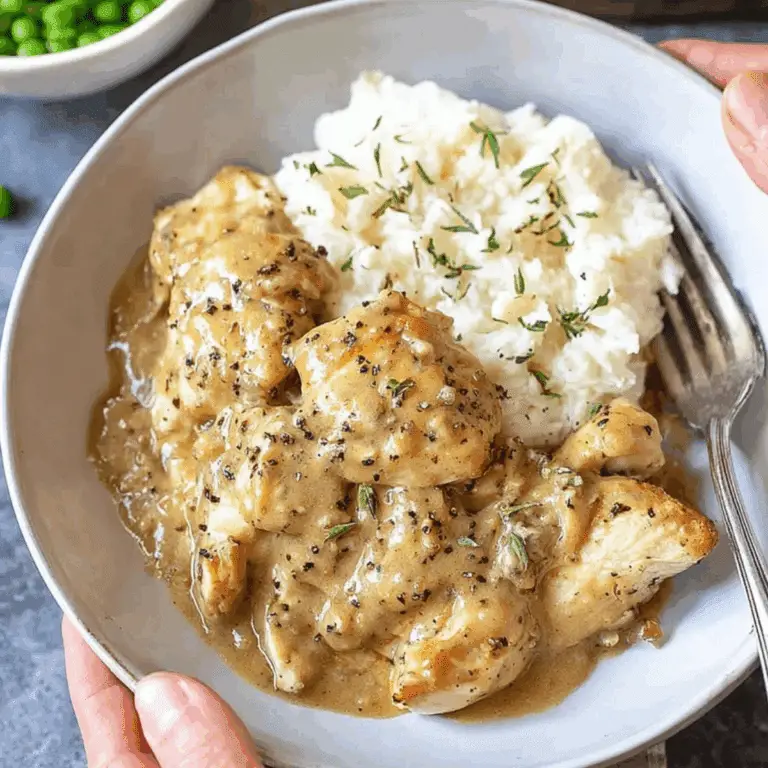 Chicken and Gravy served over mashed potatoes