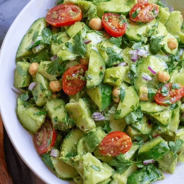 Cilantro Lime Cucumber Salad with creamy dressing and fresh vegetables