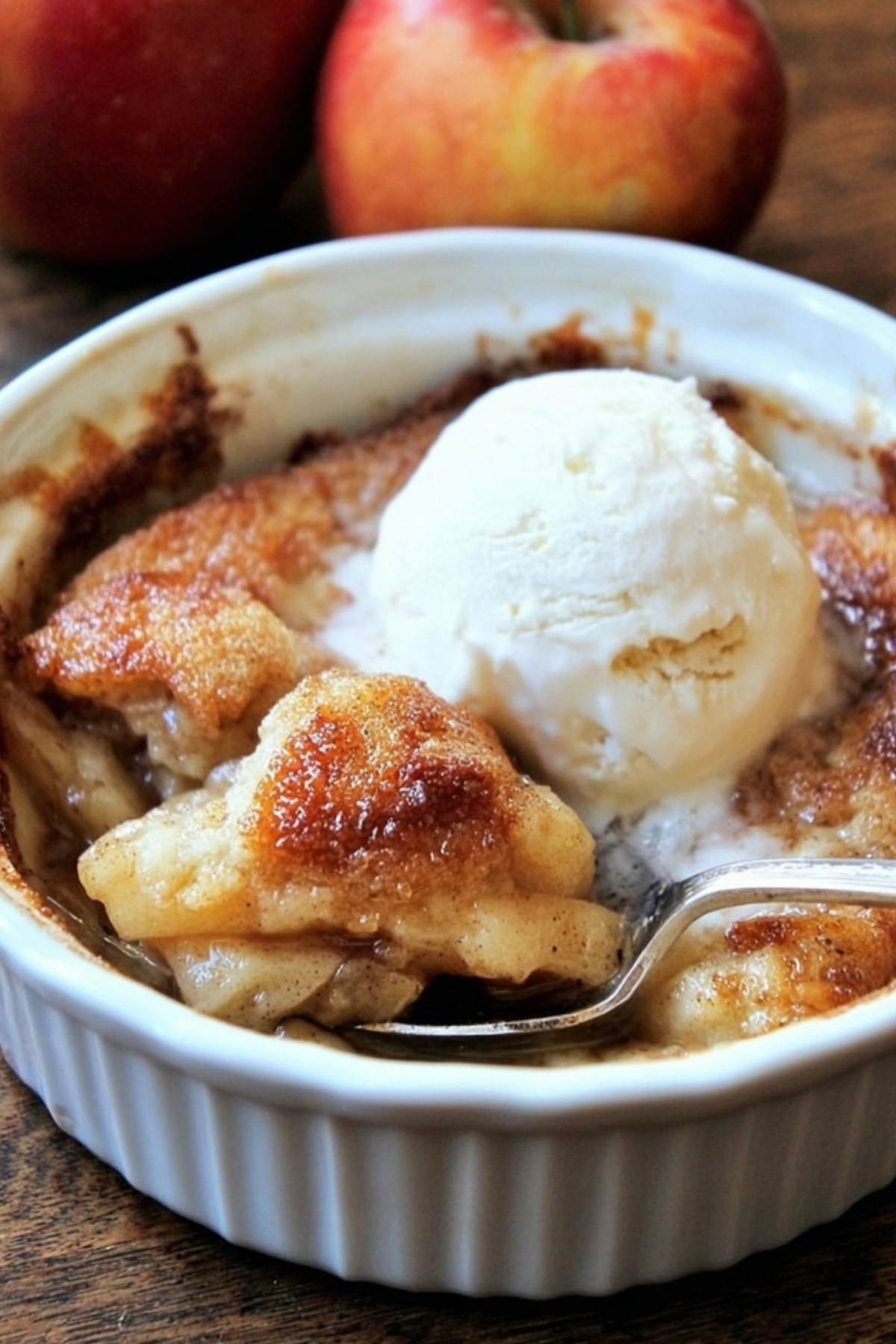 Cinnamon Apple Cobbler served warm with vanilla ice cream
