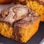 Cinnamon Swirl Pumpkin Bread Mini Loaves recipe with cinnamon sugar swirl topping