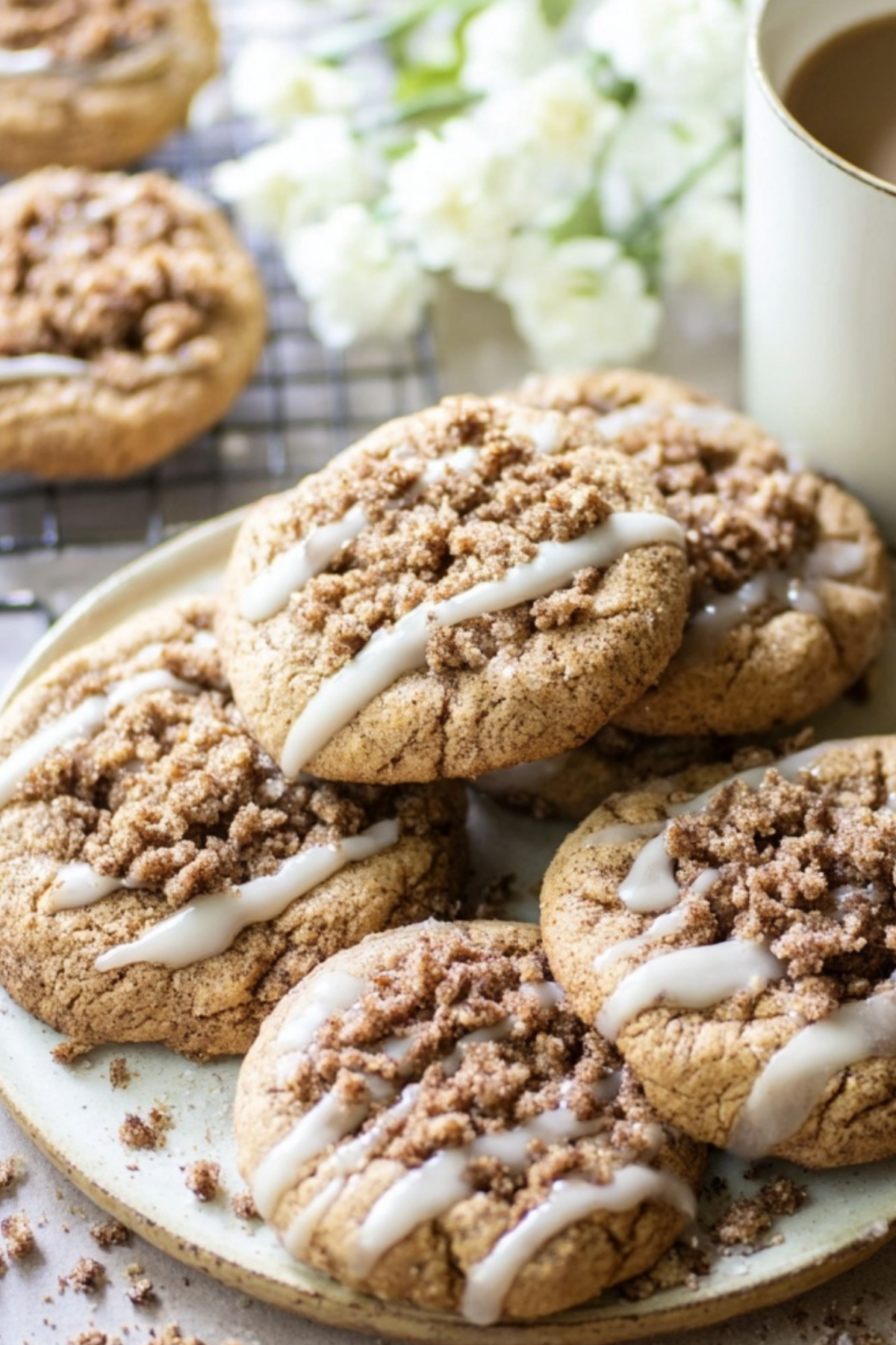 Coffee Cake Cookies with cinnamon streusel and vanilla icing