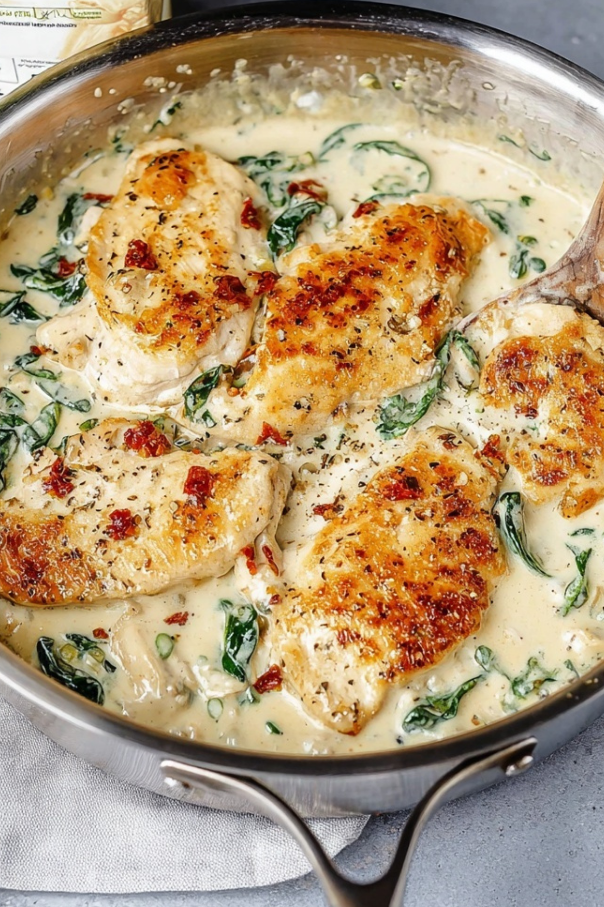 Creamy Boursin Chicken served with vegetables and a creamy sauce