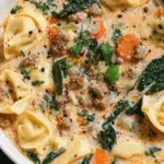 Creamy Sausage Tortellini Soup with spinach and sweet potatoes