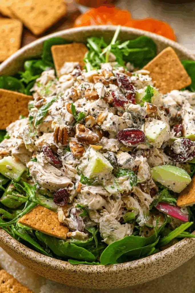 Fall Chicken Salad with apples, pecans, and cranberries