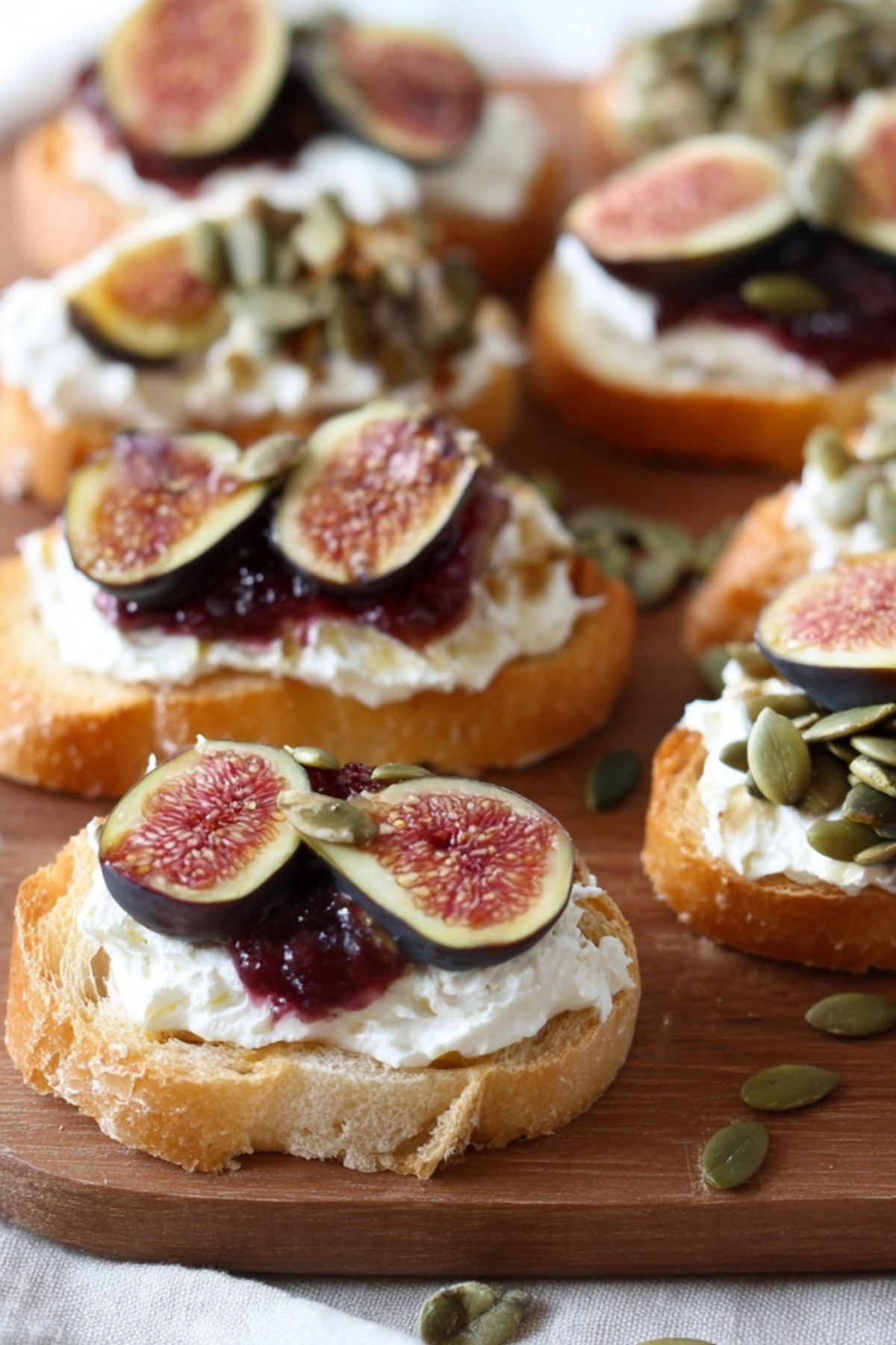 Fig and Pumpkin Seed Bruschetta on toasted French bread
