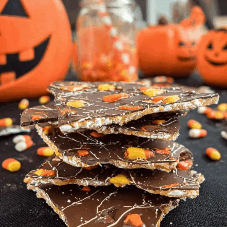 Halloween Crack Recipe with toffee, chocolate, and Halloween candy toppings
