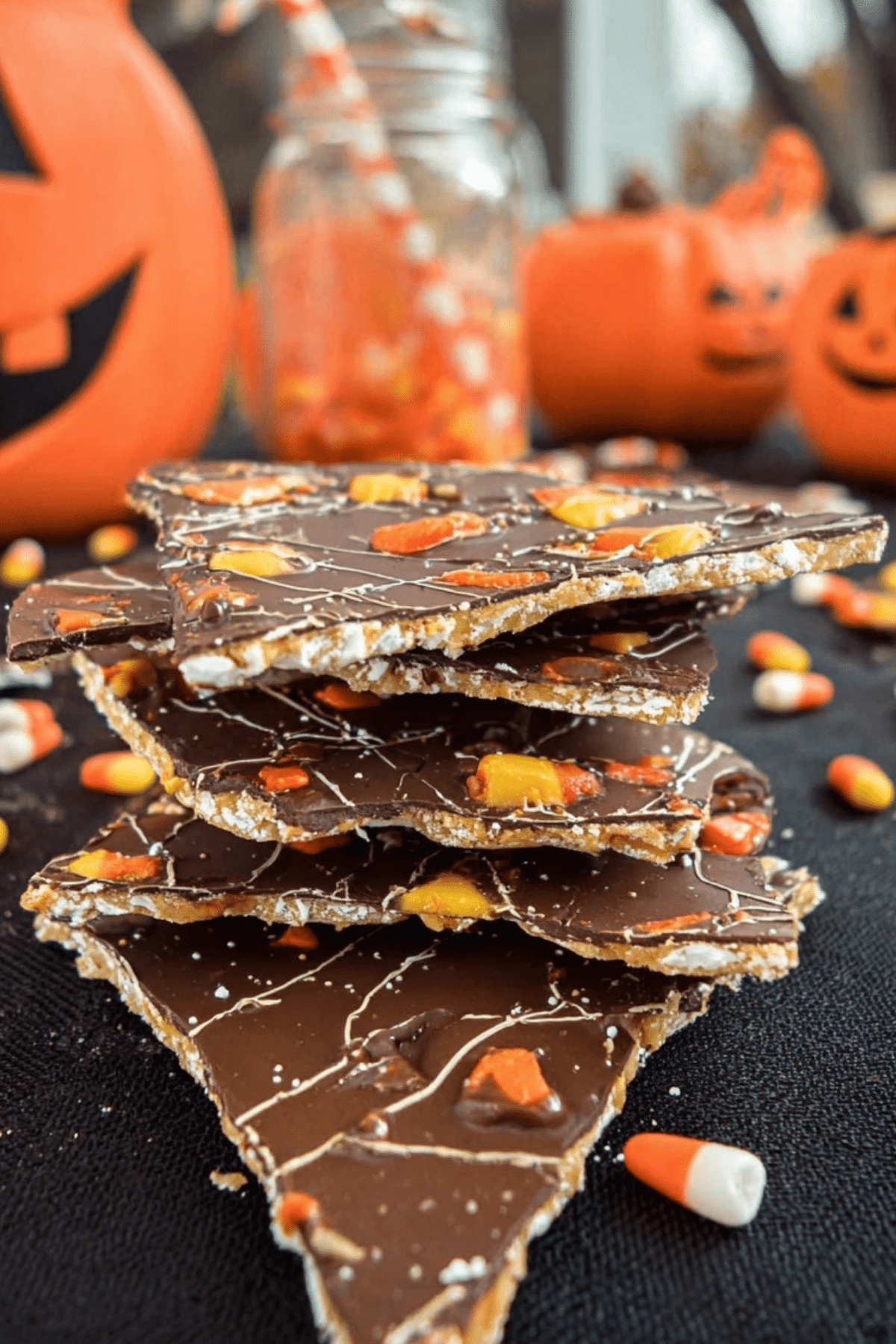 Halloween Crack Recipe with toffee, chocolate, and Halloween candy toppings