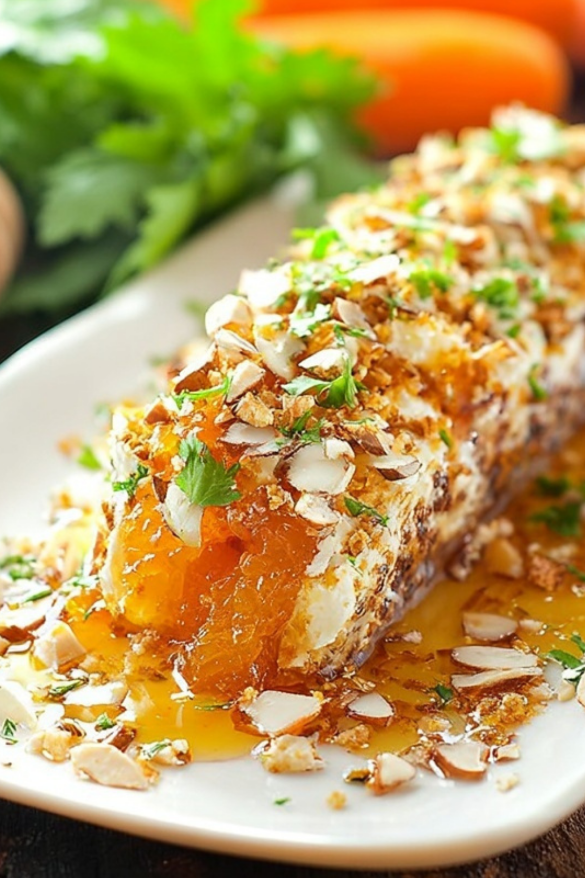 Honey apricot and almond goat cheese spread on crackers and fruit