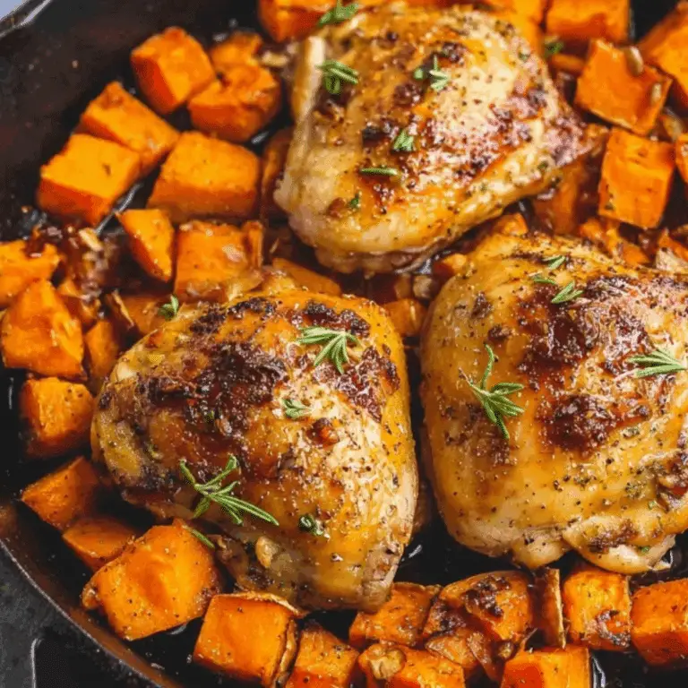 Honey Roasted Chicken and Sweet Potatoes Skillet Recipe