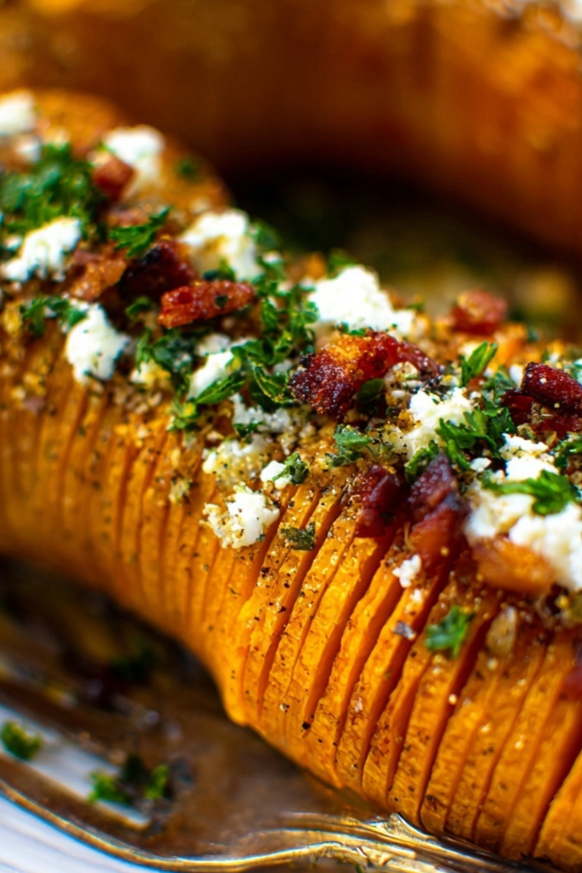 Loaded Hasselback Butternut Squash with Goat Cheese and Thyme