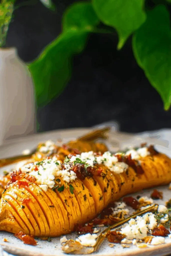 Loaded Hasselback Butternut Squash with Goat Cheese and Thyme