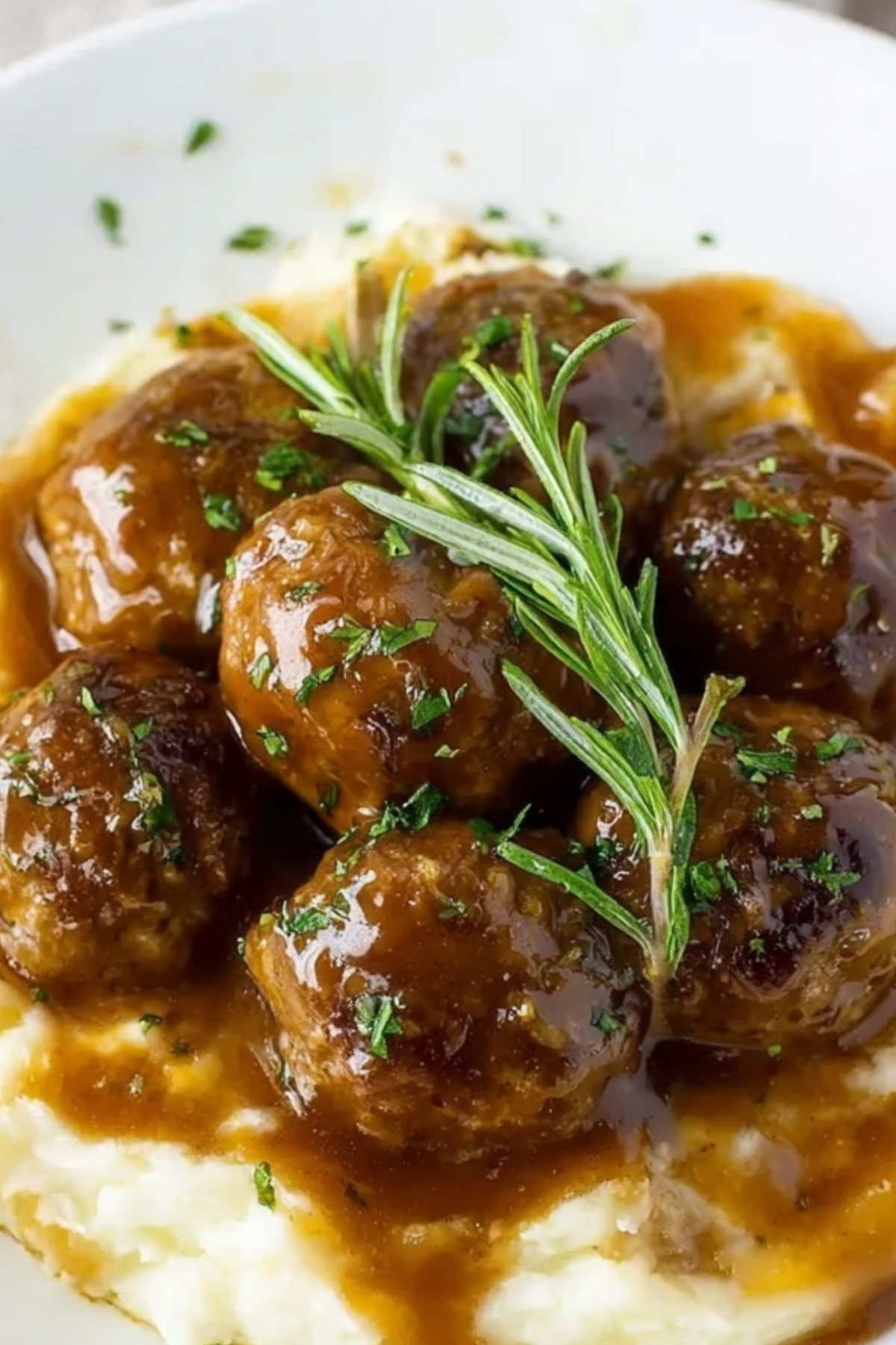 Meatballs and Gravy served with mashed potatoes