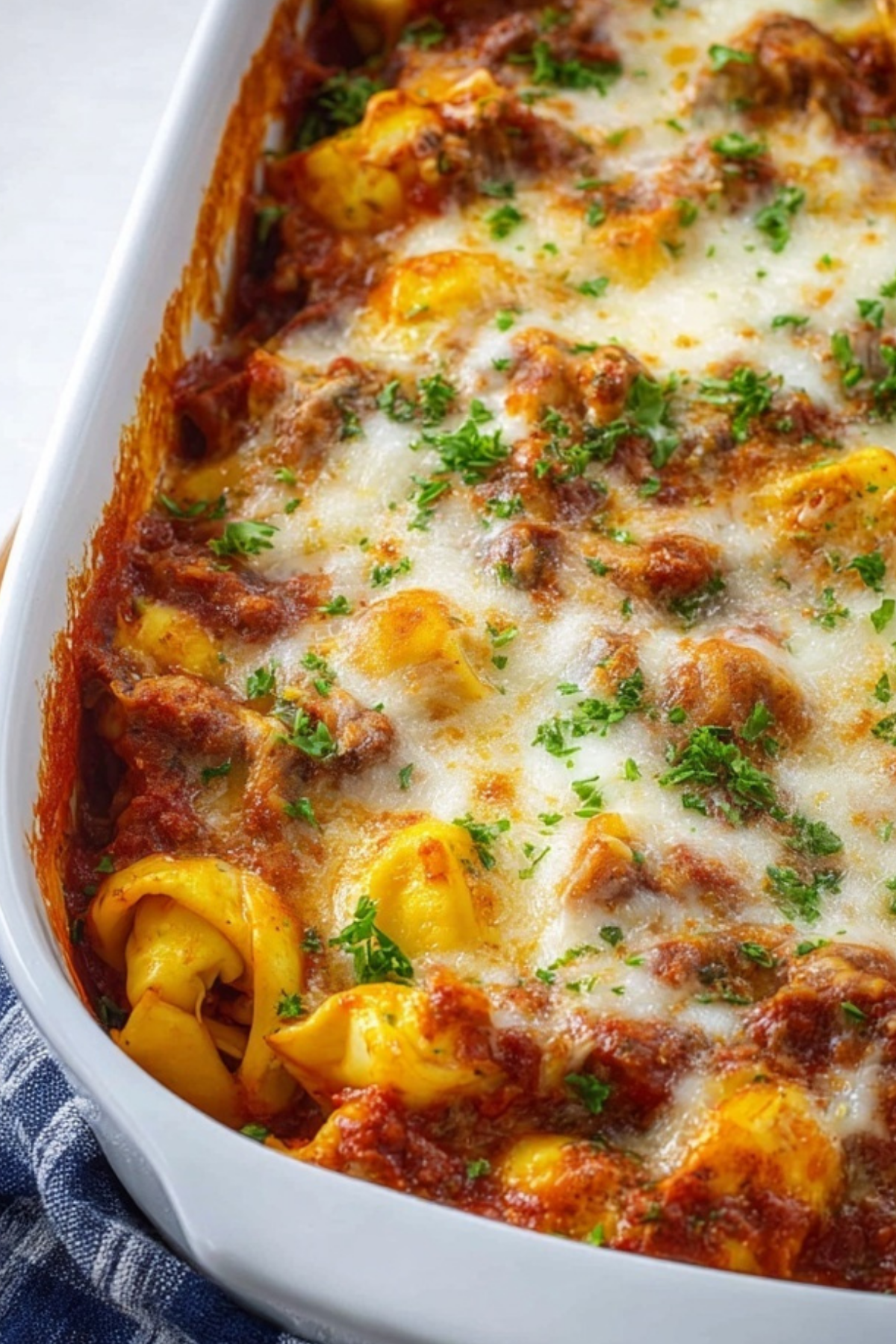 Million Dollar Baked Tortellini with cheese and marinara sauce