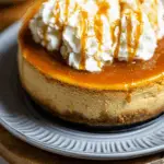 Pumpkin Caramel Cheesecake topped with homemade caramel sauce