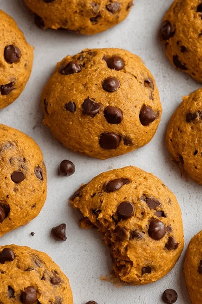 Pumpkin Chocolate Chip Cookies on baking tray – soft and spiced fall cookies