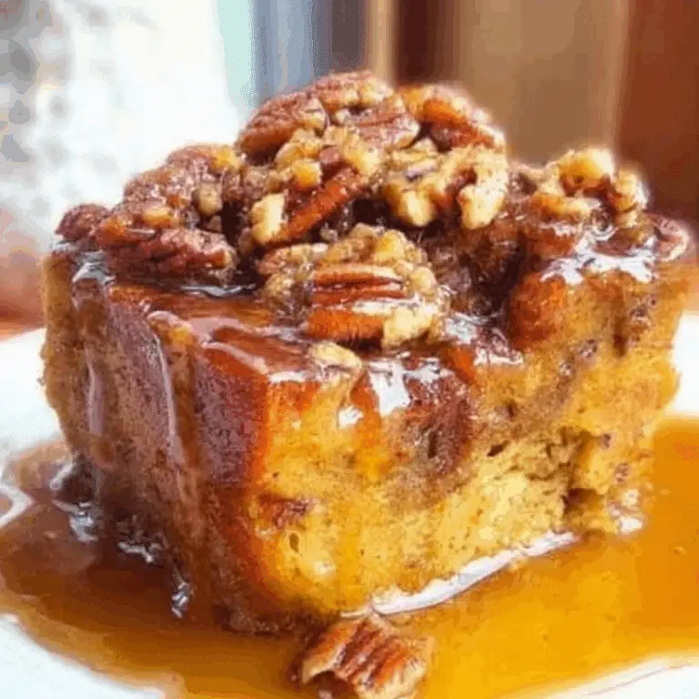 Pumpkin Praline Bread Pudding with praline sauce topping