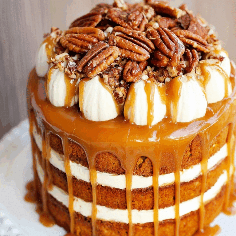 Pumpkin Salted Caramel Cake with frosting and pecans