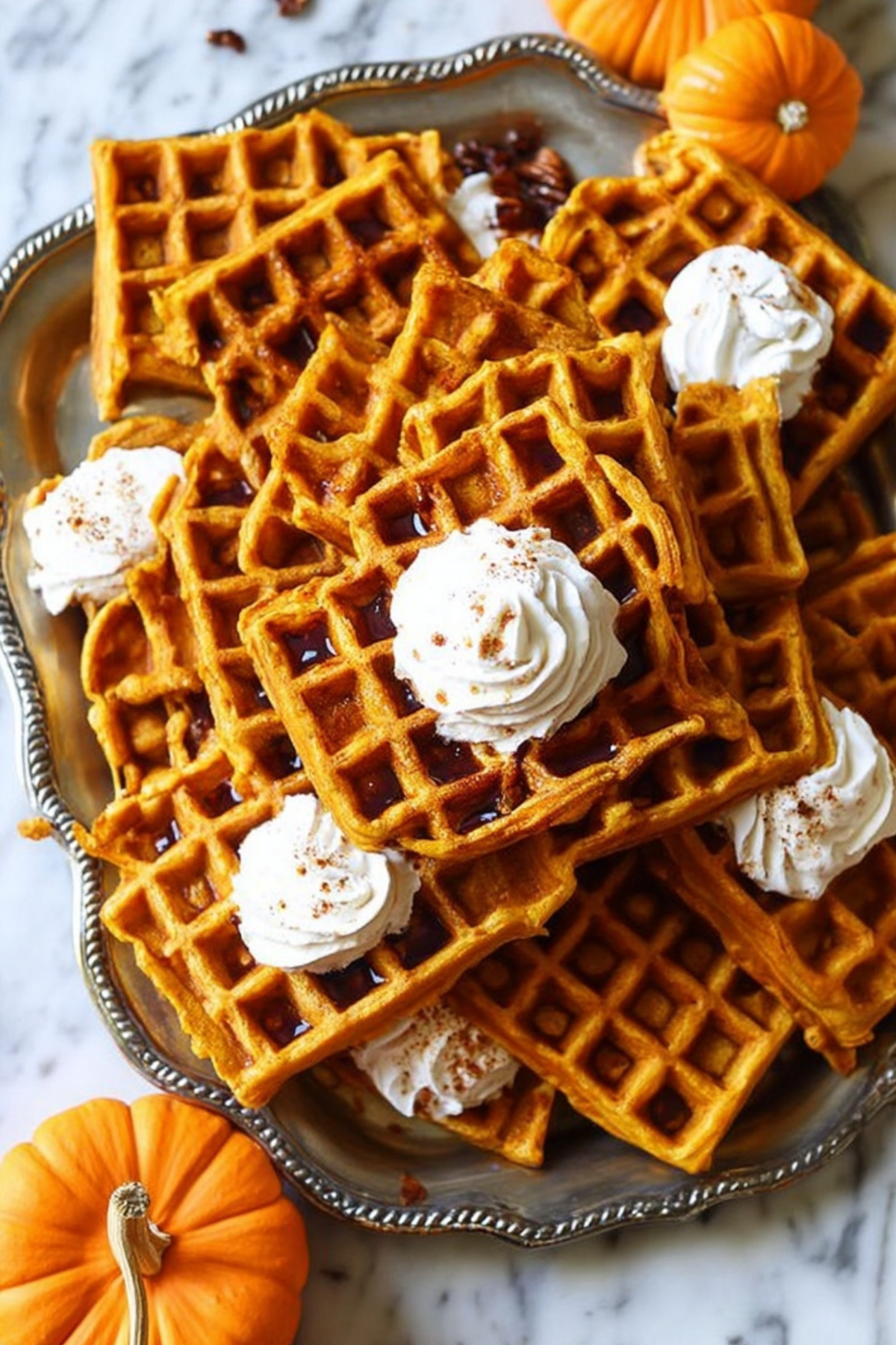 Pumpkin Spice Waffles Recipe with crispy edges and soft interior.