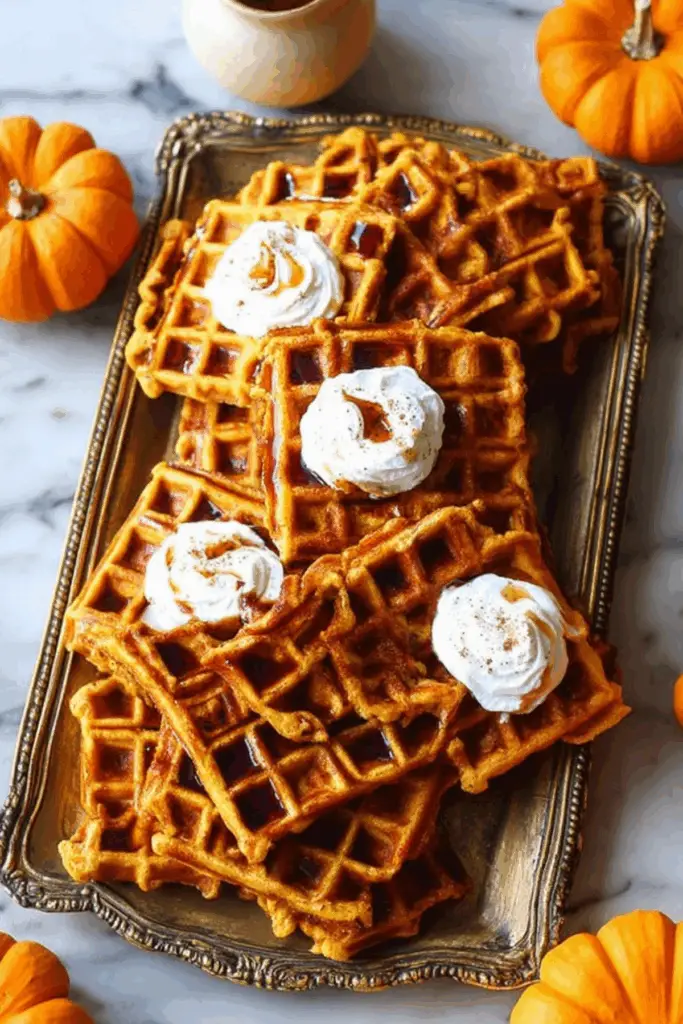 Pumpkin Spice Waffles Recipe with crispy edges and soft interior.