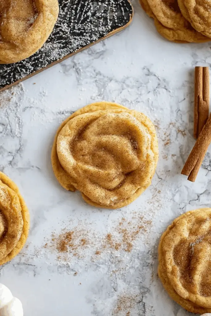 Pumpkindoodle Cookies on baking tray with cinnamon sugar coating