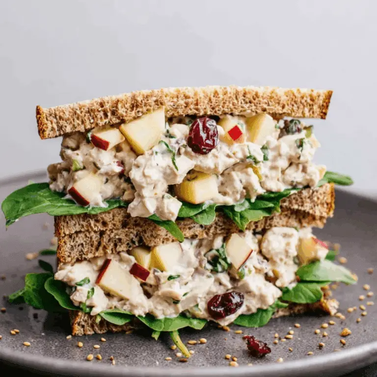 Chicken Salad with Apples in a bowl served with croissant