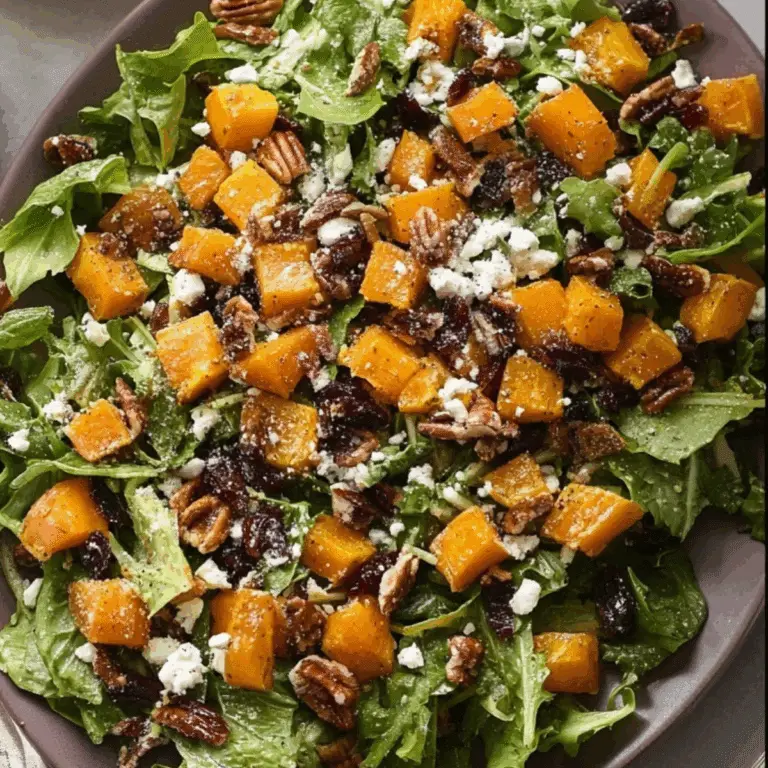 Roasted Butternut Squash Salad with pecans and goat cheese