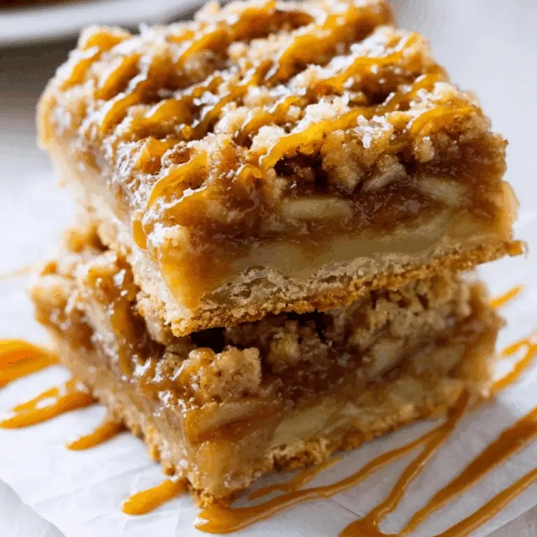 Salted Caramel Apple Pie Bars with a shortbread crust and caramel drizzle