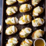 Smoked Gouda & Apple Crostini topped with thyme and honey drizzle