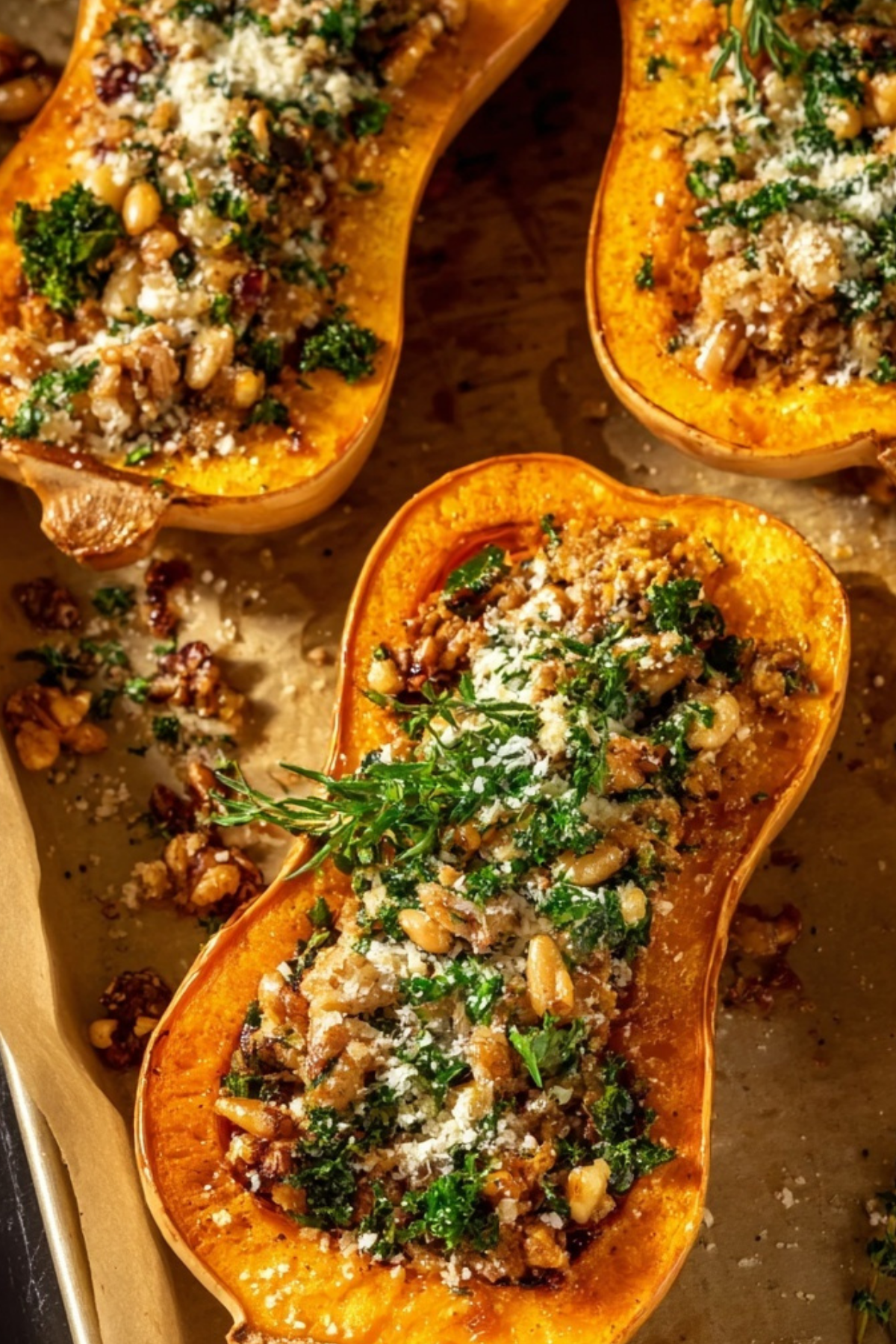 Stuffed Butternut Squash with sausage and brown rice filling