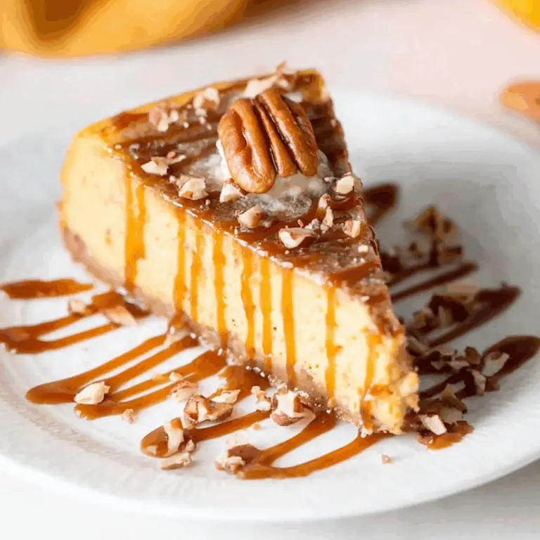 Turtle Pumpkin Cheesecake topped with chocolate, caramel, and pecans