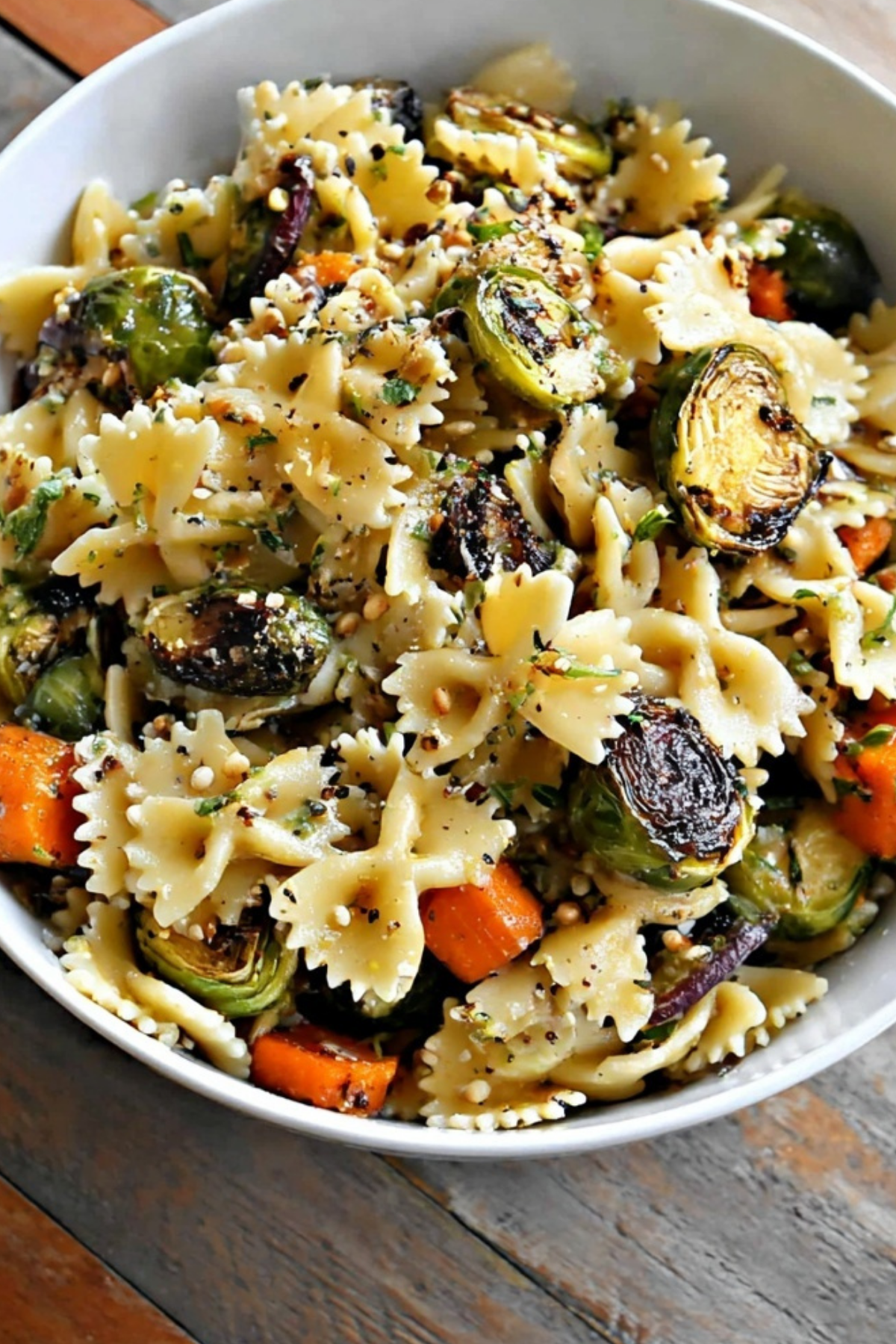 Vegan Fall Pasta Salad with roasted vegetables and creamy poppy seed dressing