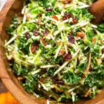 brussels kale salad with apples, bacon, and cheddar