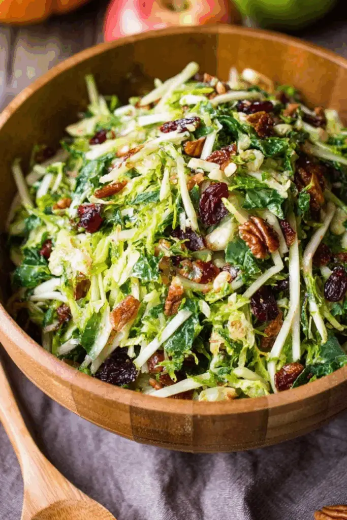 brussels kale salad with apples, bacon, and cheddar