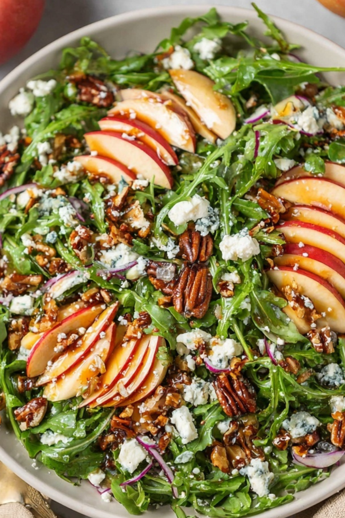 Apple Arugula Salad with goat cheese and maple pecans