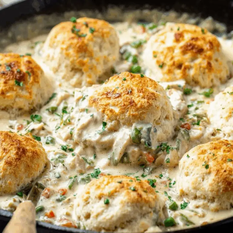 Creamy Country Chicken and Biscuits Casserole with Cheesy Biscuits