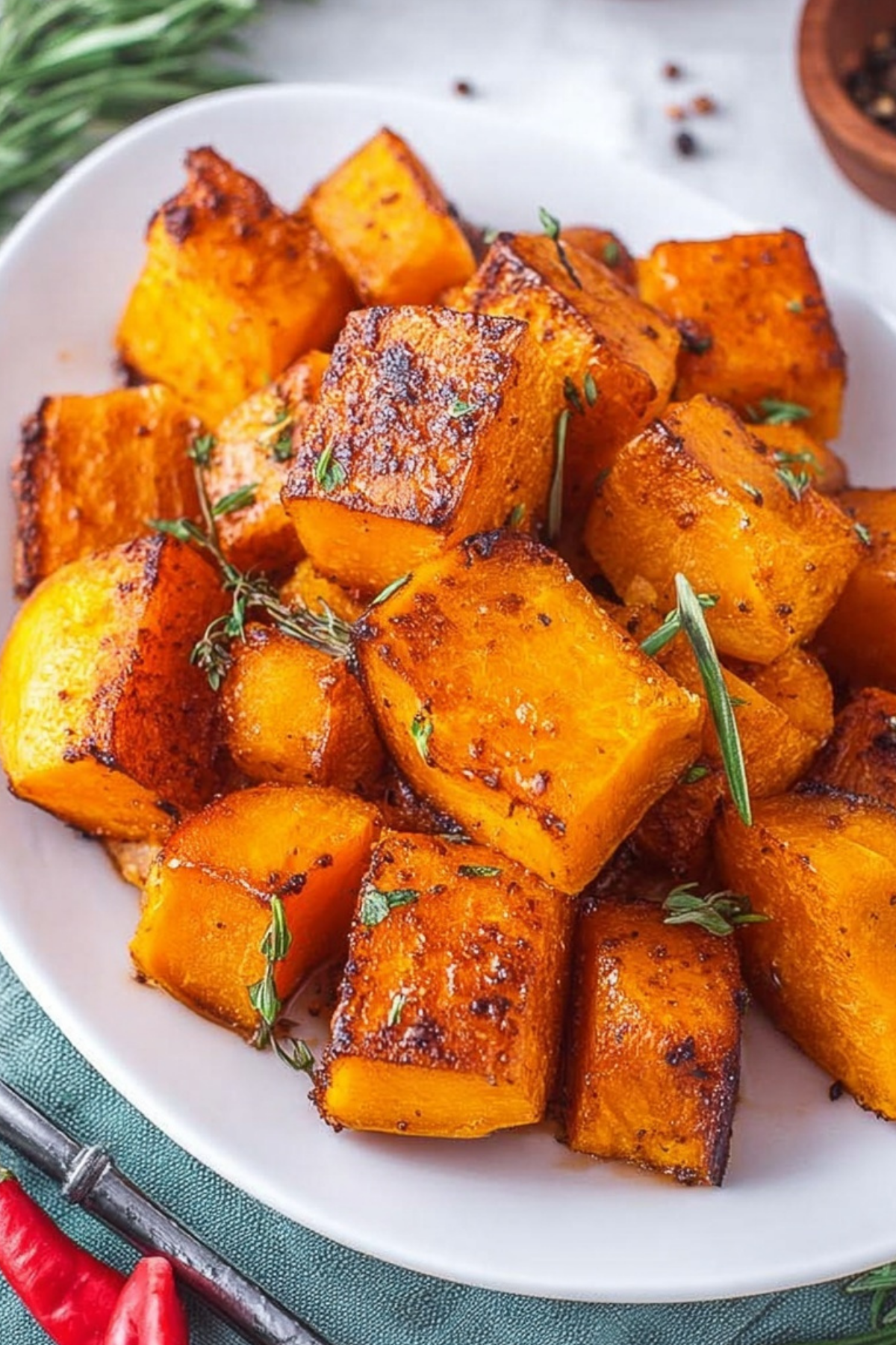 Baked butternut squash with cinnamon and rosemary