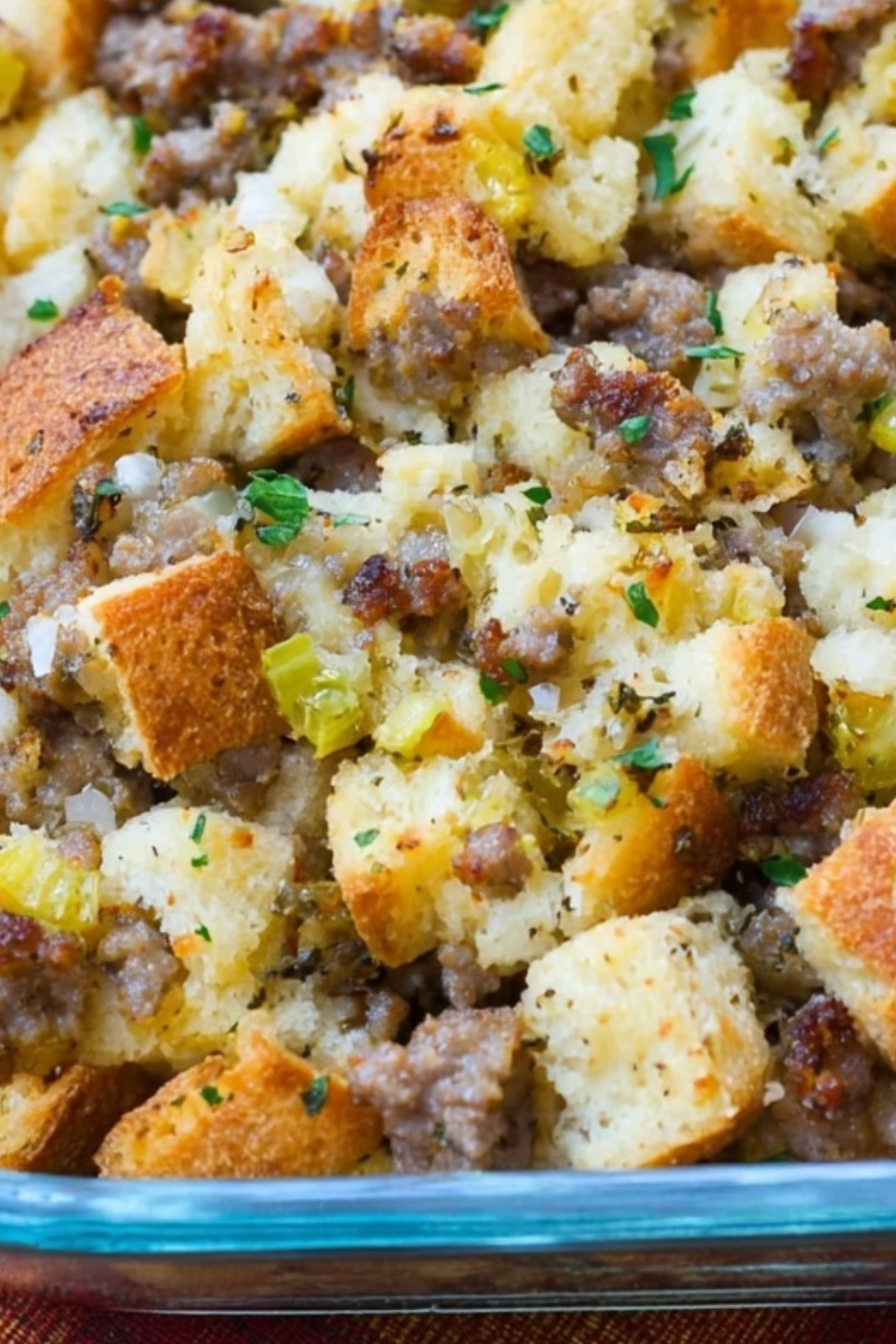 Best Italian Sausage and Herb Stuffing recipe with fresh herbs and Italian sausage