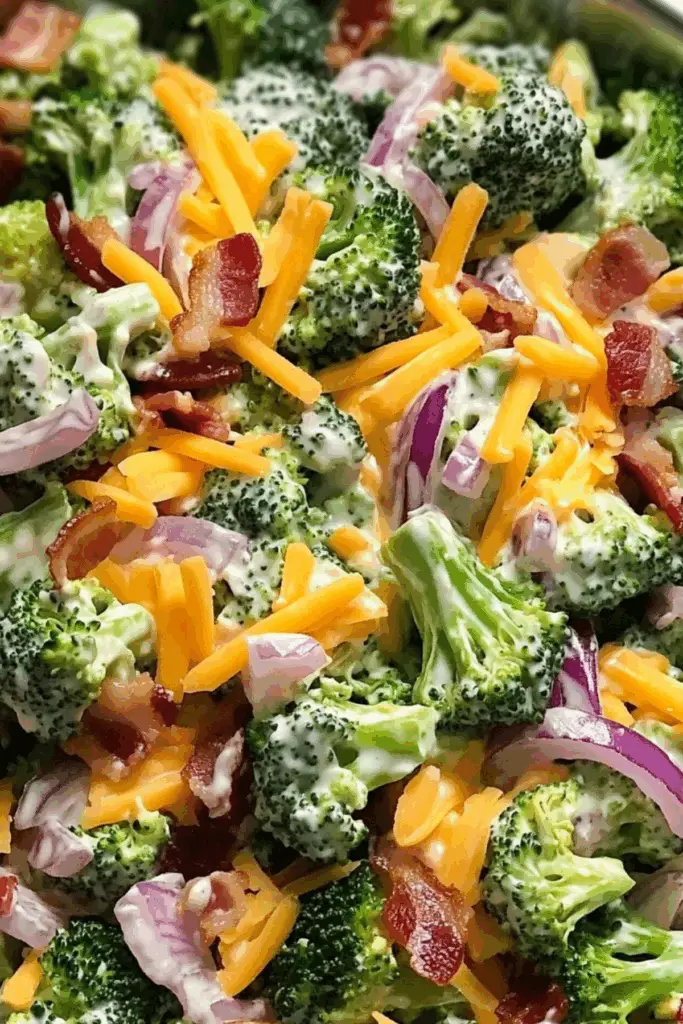 Broccoli Bacon Salad with crispy bacon, fresh broccoli, and tangy dressing