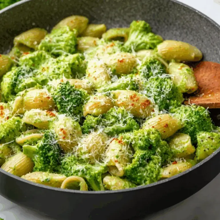 Healthy Broccoli Pasta in white bowl with Parmesan