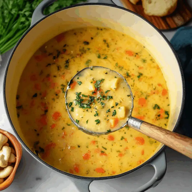 Creamy carrot potato soup served in a bowl with herbs