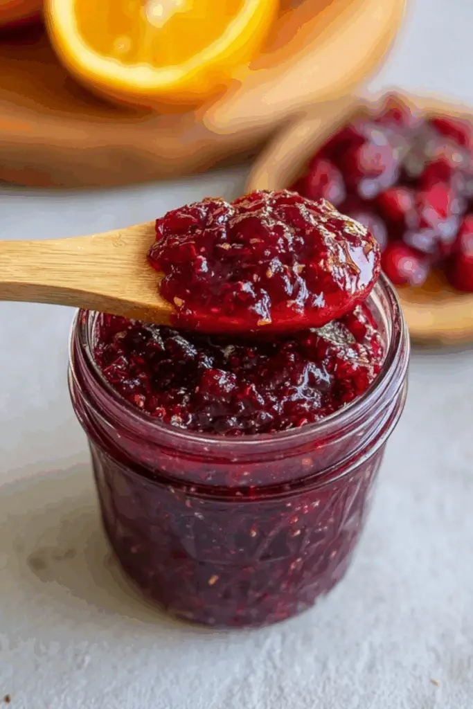 Homemade cranberry orange jam in a jar
