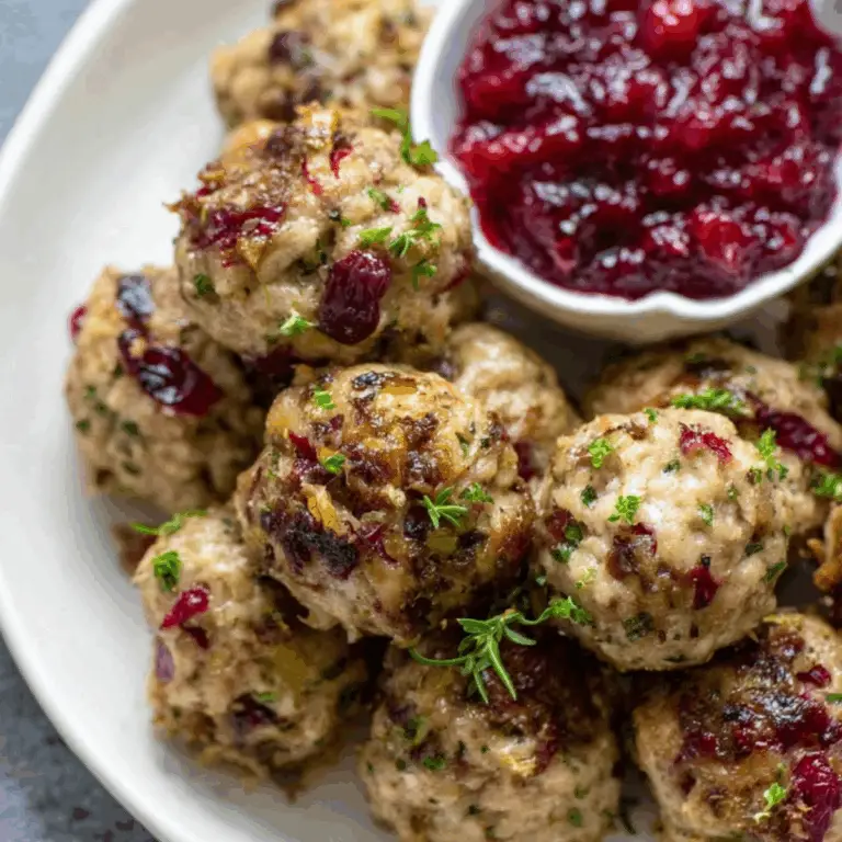 Cranberry Turkey Stuffing Balls served with dipping sauce