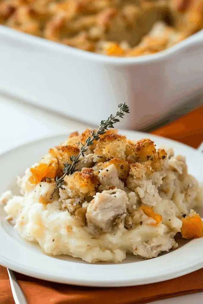 Creamy turkey casserole with peas, carrots, and cheese