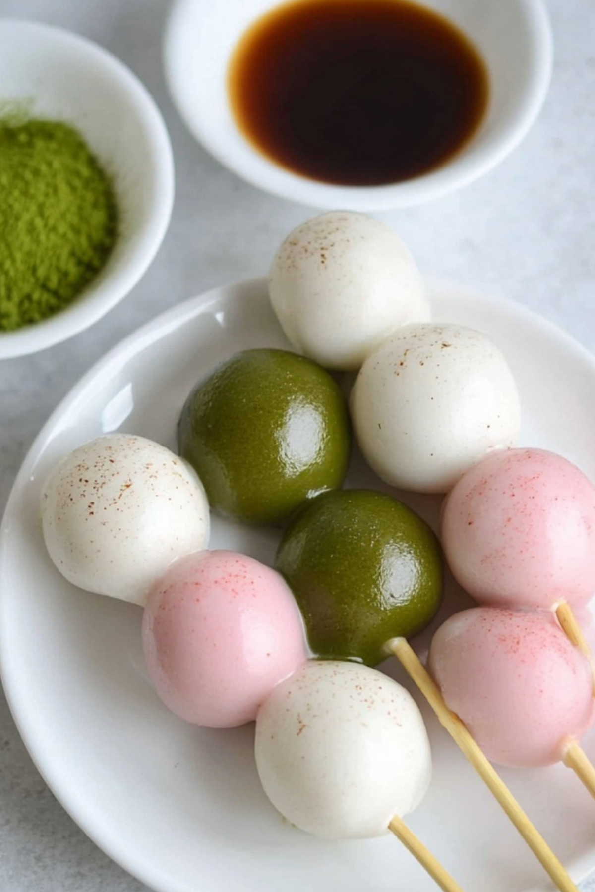 colorful skewered hanami dango made with dango recipe