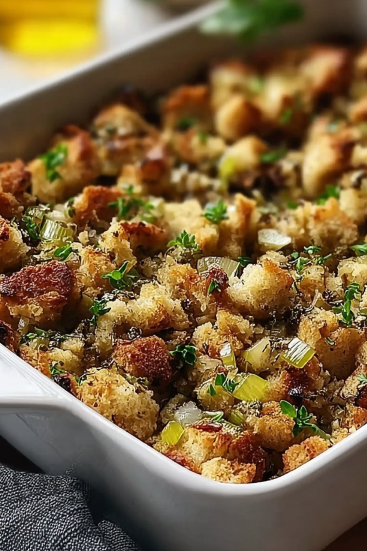 Grandma’s Thanksgiving Stuffing recipe with fresh herbs and bread