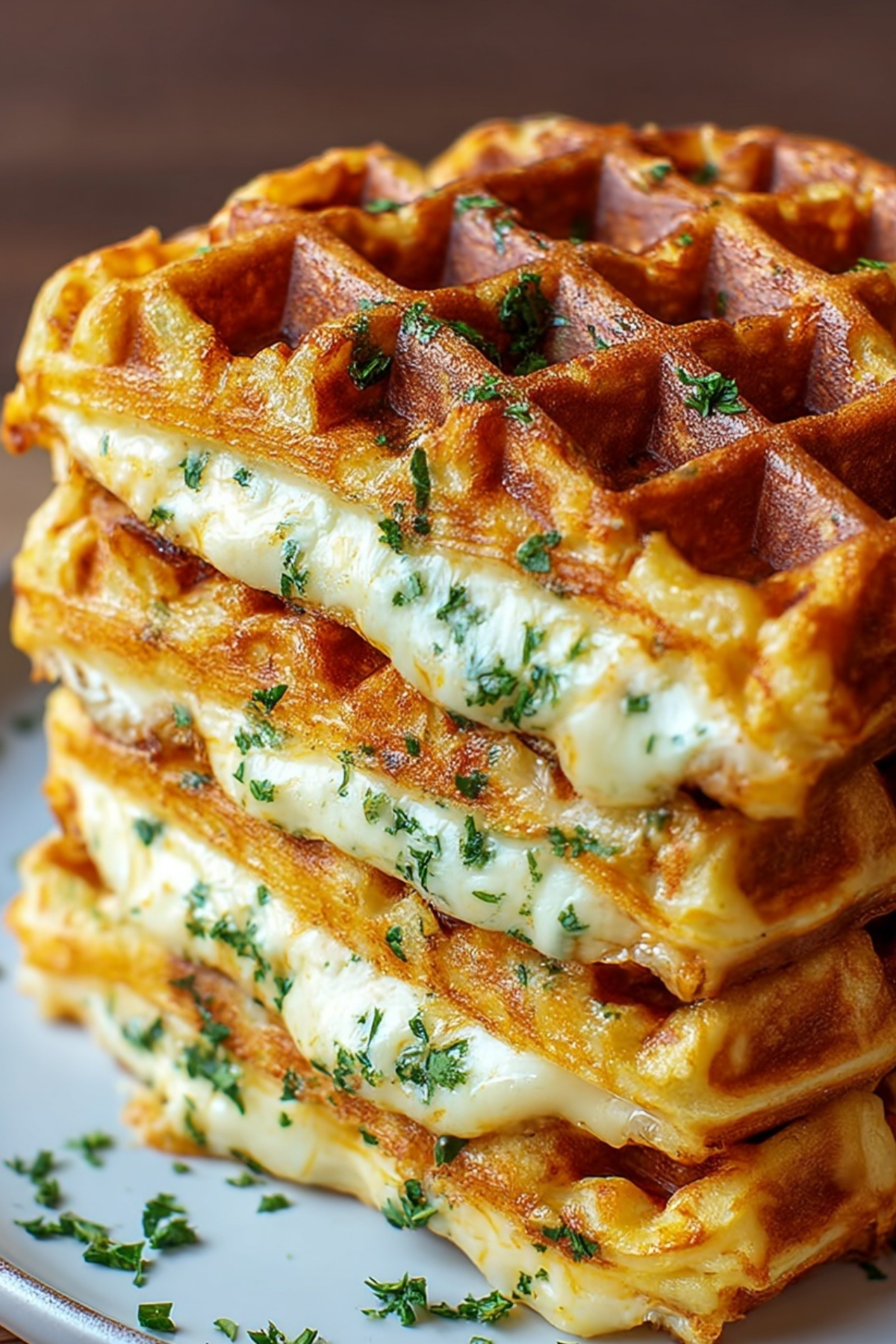 Grilled Cheese Chaffle with melted cheese and crispy edges
