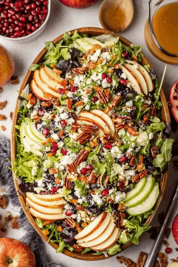Harvest Apple Salad featuring apples, bacon, pecans, and pomegranate seeds